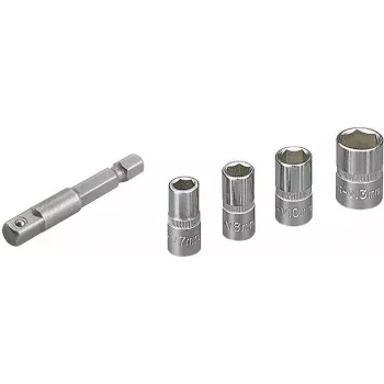 Wolfcraft 2413000 5-częściowy zestaw nasadek sześciokątnych zewnętrznych, napęd 1/4 inch, stal chromowo-wanadowa