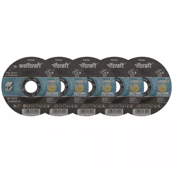 Wolfcraft 1620300 Zestaw tarcz tnących, średnica 115 mm, otwór 22,23 mm, grubość 1,0 mm, 5 sztuk, do metalu i stali nierdzewnej