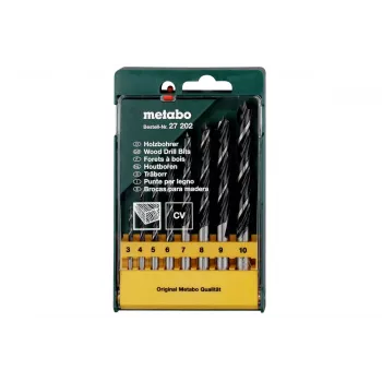 Metabo 627202000 Zestaw wierteł krętych do drewna, 8-częściowy, 3-10 mm, HSS, kolec centrujący, plastikowa kaseta