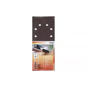 KWB 818788 Arkusze papieru ściernego o różnych ziarnistościach P60 P80 P120 P180 280x115 mm 30 sztuk
