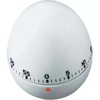 TFA DOSTMANN Mechaniczny minutnik kuchenny w kształcie jajka, biały, 60-minutowy, alarm dzwonkowy, 60 x 74 mm 38.1002