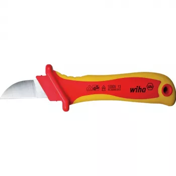 Nóż do kabli Wiha 200 mm z ostrzem hakowym, izolowany 1000V AC, ergonomiczny wieloskładnikowy uchwyt, blister samoobsługowy 38798