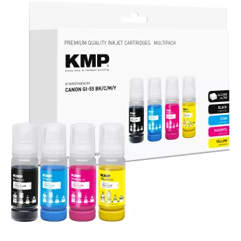 Zestaw tuszy do uzupełniania KMP dla Canon GI-55BK/C/M/Y, 4x70 ml Combo Pack (czarny, cyjan, magenta, żółty) 1587,0005
