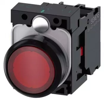 Siemens SIRIUS ACT podświetlany przycisk, kompletny zestaw, tworzywo sztuczne, czerwony, 22mm, 1NO+1NC, 24V AC/DC LED 3SU1102-0AB20-1CA0