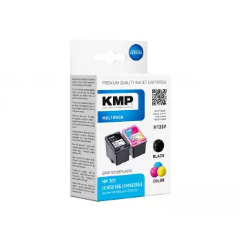 KMP MULTIPACK H135V - 2-częściowy zestaw czarnych i trójkolorowych wkładów atramentowych (alternatywa dla HP 301XL)