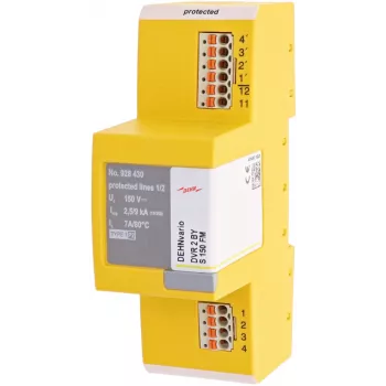 DEHN DVR 2 BY S 150 FM Połączony ogranicznik przepięć i piorunowy typu 1+2, 2-biegunowy, 230 V AC, montaż na szynie DIN, z sygnalizacją zdalną 928430
