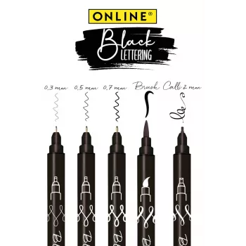 ONLINE Black Lettering Acrylic Pen Set, czarny, 5 szt. 19114