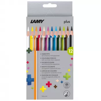 LAMY plus trójkątne kredki ołówkowe, 12 sztuk w tekturowym etui, ergonomiczny trójkątny kształt, matowa powierzchnia, różne kolory (1222007)