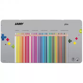 LAMY Trójkątne kredki ołówkowe Plus, 36-częściowe metalowe etui, ergonomiczny trójkątny kształt, matowe wykończenie, różne kolory (1226065)