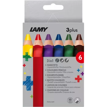 LAMY 3plus Kredki ołówkowe, zestaw 6 sztuk, ergonomiczne trójkątne, wyjątkowo gruby, odporny na złamanie grafit, różne kolory 1222002