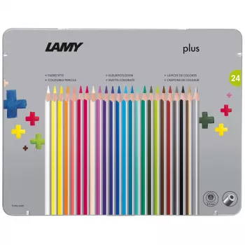 LAMY Dreikant plus Kredki ołówkowe, 24 różne kolory, ergonomiczny trójkątny kształt, matowe wykończenie, metalowe pudełko 1222010