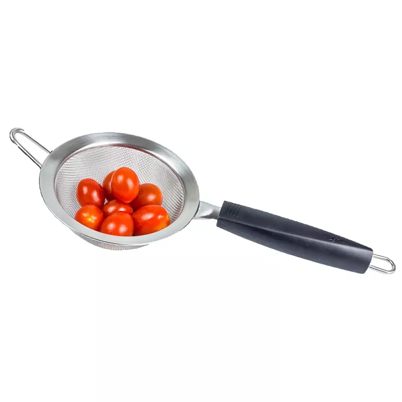 Sitko kuchenne LURCH TANGO 9,5 cm, czarno-srebrne, drobne sitko ze stali nierdzewnej z plastikową rączką 230240