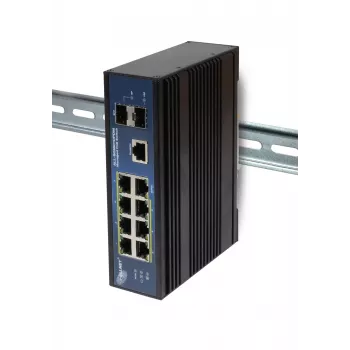 ALLNET ALL-SGI8010PDM Przemysłowy zarządzalny switch Layer2+ 10-portowy Gigabit PoE, 7x PoE+ 2x SFP 1x PD, bez wentylatora IP40