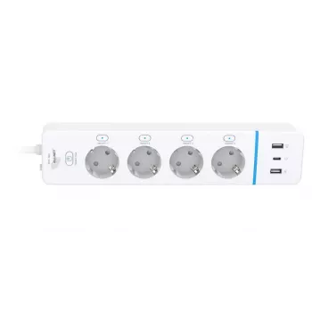 Listwa zasilająca ALLNET ESP32 WiFi Smart Power Strip ALL3079-4, 4 gniazda AC, 2x USB-A i 1x USB-C, monitorowanie energii