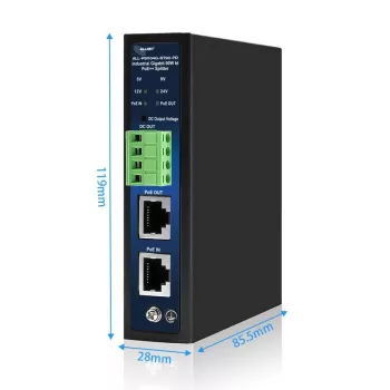 ALLNET Industrialny Splitter/Extractor PoE IEEE 802.3bt Type 4, 90W, 5V/9V/12V/24V Selectable Output, Gigabit Ethernet, DIN Rail/Wall Mount (ALL-PSI104G-BT90-PD)