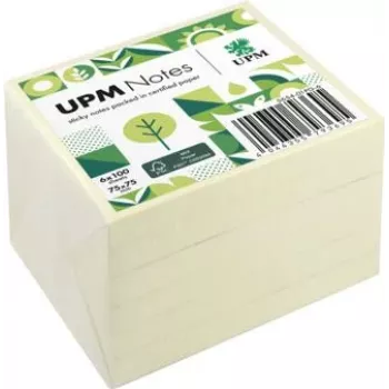 UPM Notes karteczki samoprzylepne 5654-01PG-6, 75 x 75 mm, żółte, 100 kartek na blok, 6 bloków