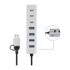 LogiLink Hub USB 3.0, 7-portowy, 4x USB-A 3x USB-C, obudowa aluminiowa