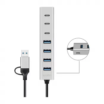 LogiLink Hub USB 3.0, 7-portowy, 4x USB-A 3x USB-C, obudowa aluminiowa