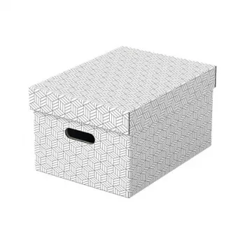 LEITZ 628282 Pudełko do przechowywania domowego średnie, zestaw 3-częściowy, białe, 100% tektura falista z recyklingu, zdejmowana pokrywka, można układać w stos