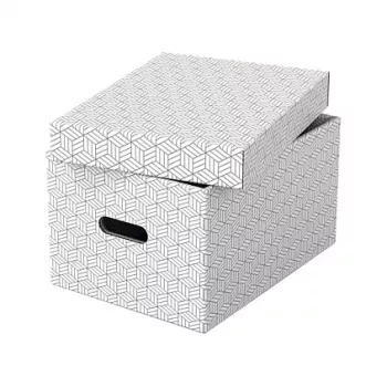 LEITZ 628282 Pudełko do przechowywania domowego średnie, zestaw 3-częściowy, białe, 100% tektura falista z recyklingu, zdejmowana pokrywka, można układać w stos