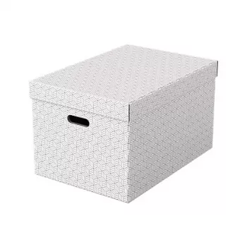 LEITZ Esselte Home pudełko do przechowywania L, zestaw 3 szt., białe, tektura falista w 100% z recyklingu, zdejmowana pokrywka, można układać w stos, 365 x 270 x 120 mm 628286