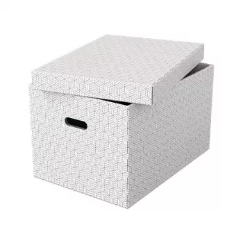 LEITZ Esselte Home pudełko do przechowywania L, zestaw 3 szt., białe, tektura falista w 100% z recyklingu, zdejmowana pokrywka, można układać w stos, 365 x 270 x 120 mm 628286