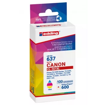 EDDING EDD-637 Tusz Trójkolorowy Kompatybilny z Canon CL-561XL (Wysoka Wydajność, 12,8 ml, 300 Stron)