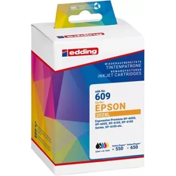 Edding EDD-609 Kompatybilny zestaw 5 wkładów atramentowych dla Epson 202XL (czarny, czarny fotograficzny, cyjan, magenta, żółty) 18-609-01