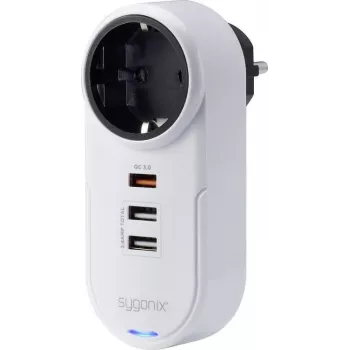 Sygonix SY-4512994 Adapter wtyczkowy Schuko z 2 portami USB do ładowania, biały