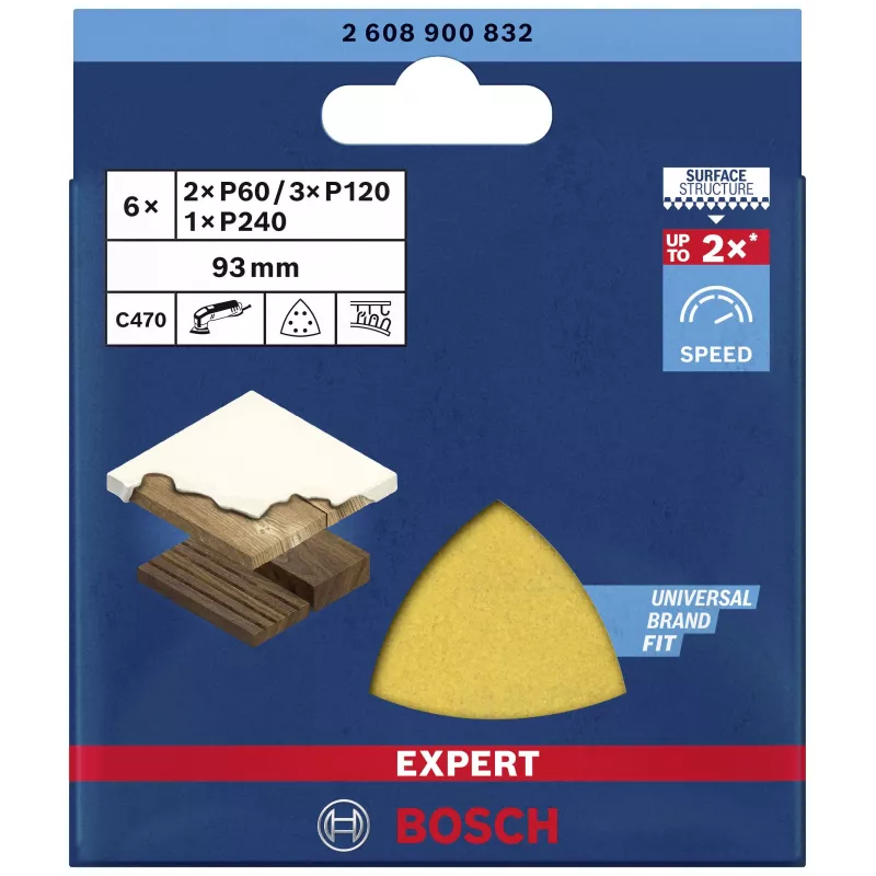 Bosch EXPERT C470 zestaw arkuszy ściernych delta 93 mm P60/P80/P120 rzepowe perforowane 6 szt. 2608900832