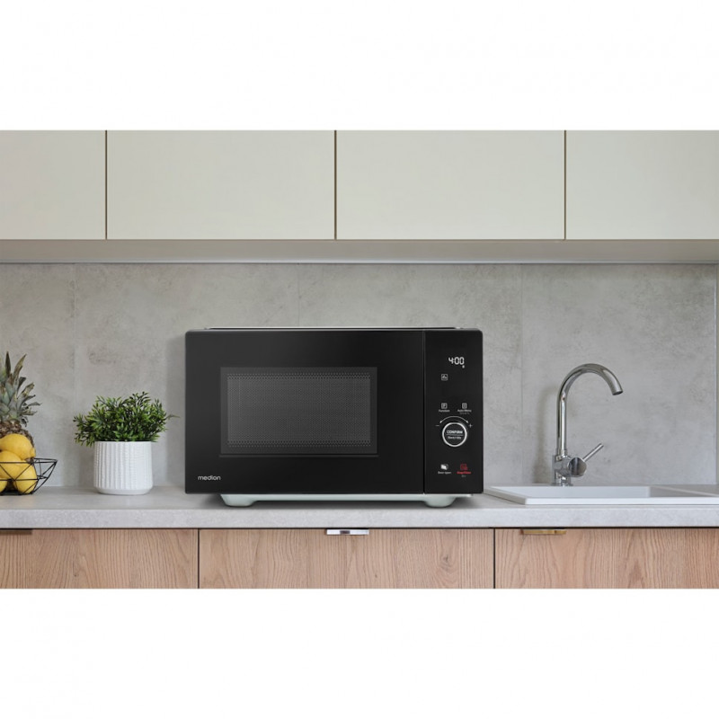 Medion MD 12041 Kuchenka mikrofalowa 4-w-1 z grillem, konwekcją i rozmrażaniem, 25L, 900W, czarno-stalowa 50076276