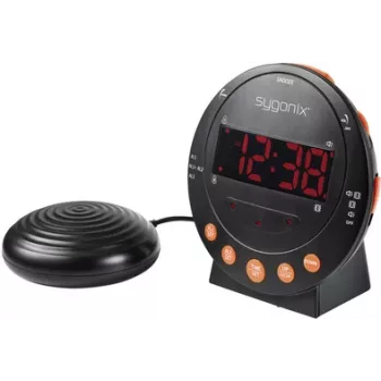 Sygonix SY-5266562 Elektroniczny budzik czarny z wyświetlaczem fluorescencyjnym