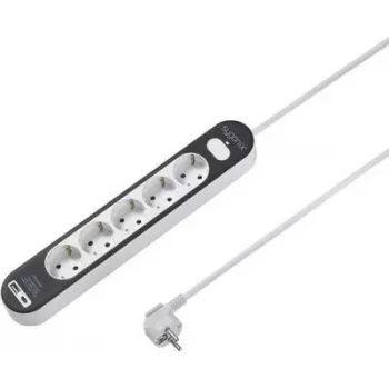 Listwa zasilająca SYGONIX SY-4755368 z wyłącznikiem, 6 gniazd Schuko, kabel 1,5 m, biało-szara