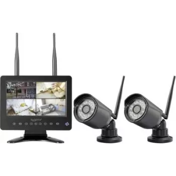 Sygonix zestaw bezprzewodowych kamer monitoringu z 2 kamerami, 1280 x 720 pikseli, 2,4 GHz, 7-calowy monitor, IP66, nocna wizja, dwukierunkowe audio, MicroSD do 128 GB SY-6330454