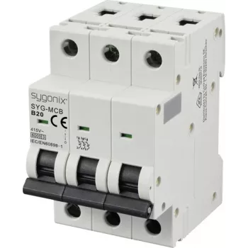 Sygonix SY-6440996 3-biegunowy wyłącznik nadprądowy B20 20A 415V AC 6kA DIN Rail