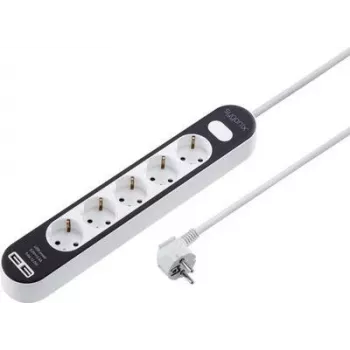 Listwa zasilająca Sygonix SY-4538276 5-gniazdkowa z podświetlanym wyłącznikiem, kabel 1,5 m, biało-czarna