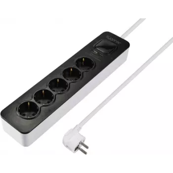 Listwa zasilająca Sygonix SY-6118234 5-gniazdkowa z wyłącznikiem, czarno-biała, kabel 1,5 m
