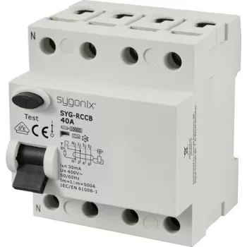 Sygonix SY-6438018 Wyłącznik różnicowoprądowy (RCCB) 4-biegunowy Typ A 40A 30mA 10kA 400V AC