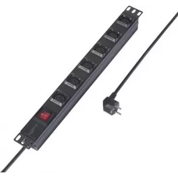 Listwa zasilająca PDU Sygonix SY-6736982 19 cali 6 gniazd Schuko, montaż w szafie Rack 1U, kabel 2m, czarna
