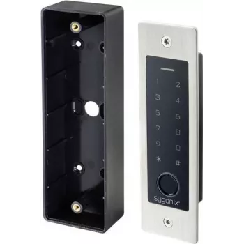 Sygonix SY-5231014 System kontroli dostępu z czytnikiem linii papilarnych/RFID do montażu podtynkowego z podświetlaną klawiaturą, 12-18 V DC, IP55