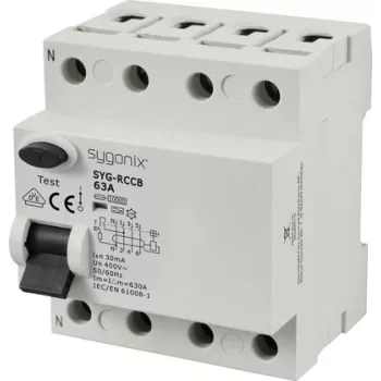 Sygonix SY-6438020 Wyłącznik różnicowoprądowy typu A 4-biegunowy 63 A 30 mA 400 V AC