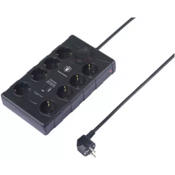 Sygonix SY-4751202 8-gniazdkowy listwa zasilająca z ochroną przeciwprzepięciową, czarna, 1,5 m