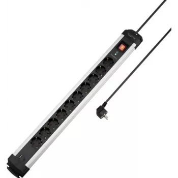 Listwa zasilająca z ochroną przeciwprzepięciową Sygonix SY-6807136, 10 gniazd, Schuko, kabel 1,5 m, czarno-srebrna