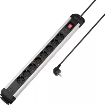 Listwa zasilająca z ochroną przeciwprzepięciową Sygonix SY-6807134, 8 gniazd, czarno-srebrna, kabel 1,5 m