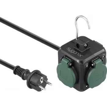 Sygonix SY-6903362 Kostka zasilająca z 4 gniazdami AC i 2 portami USB, czarno-zielona