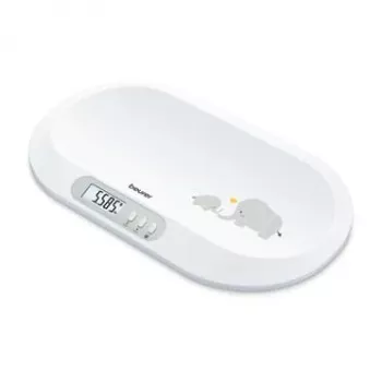 Beurer BY90 inteligentna waga dla niemowląt z Bluetooth, nośność 20 kg, precyzja 5 g, zakrzywiona powierzchnia ważenia, wyświetlacz LCD, biała
