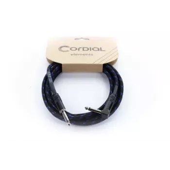 Kabel instrumentalny Cordial 14780 3 m – wtyk jack TS 6,3 mm na wtyk jack TS 6,3 mm, czarno-niebieski oplot tekstylny