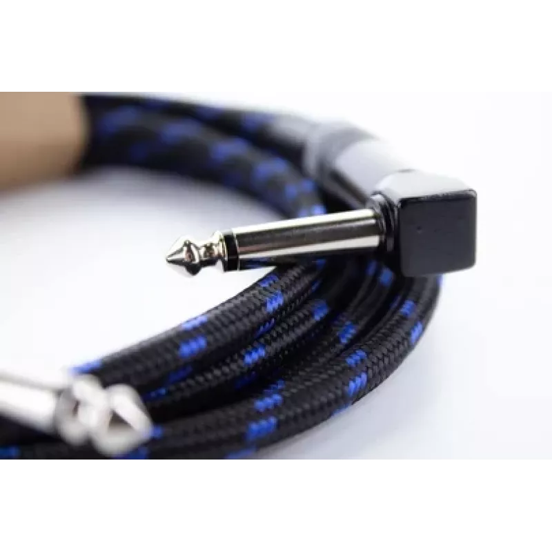 Kabel instrumentalny Cordial 14780 3 m – wtyk jack TS 6,3 mm na wtyk jack TS 6,3 mm, czarno-niebieski oplot tekstylny