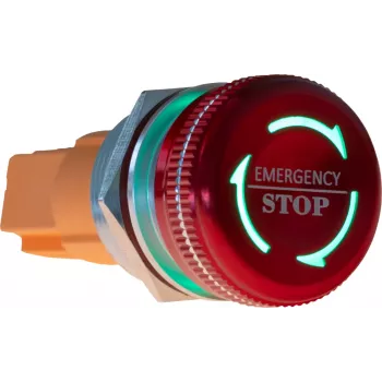 JOY-IT Button22NA-02 Przycisk zatrzymania awaryjnego, zatrzaskowy, montaż 22 mm, 220 V, czerwony grzybek, zielona obwódka, IP67, IK10