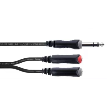 Cordial 14890 kabel Y-adapter audio 6,3 mm wtyk jack stereo na 2x 6,3 mm gniazdo jack mono 0,30 m czarny kabel podwójny PVC